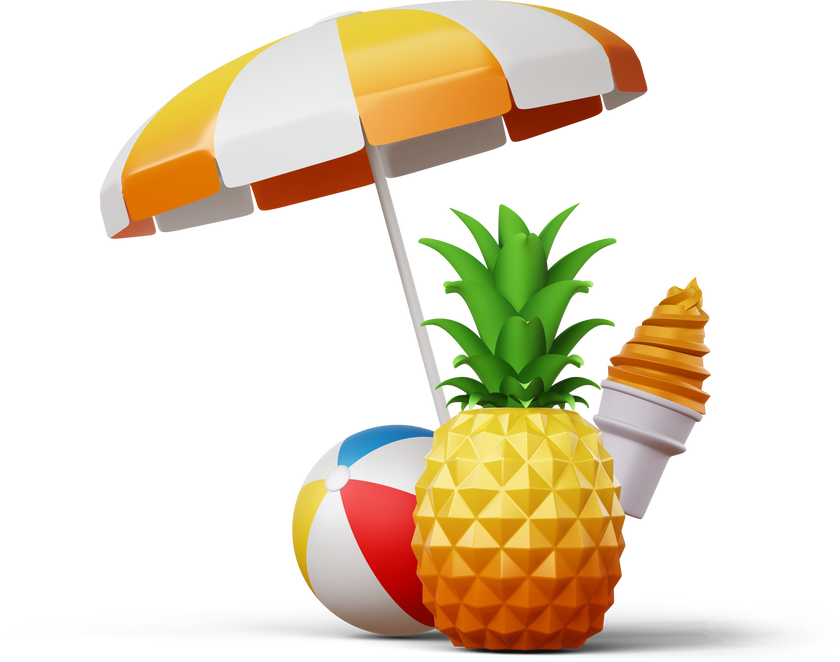 Colorful pineapple summer season, summer sale, 3d rendering